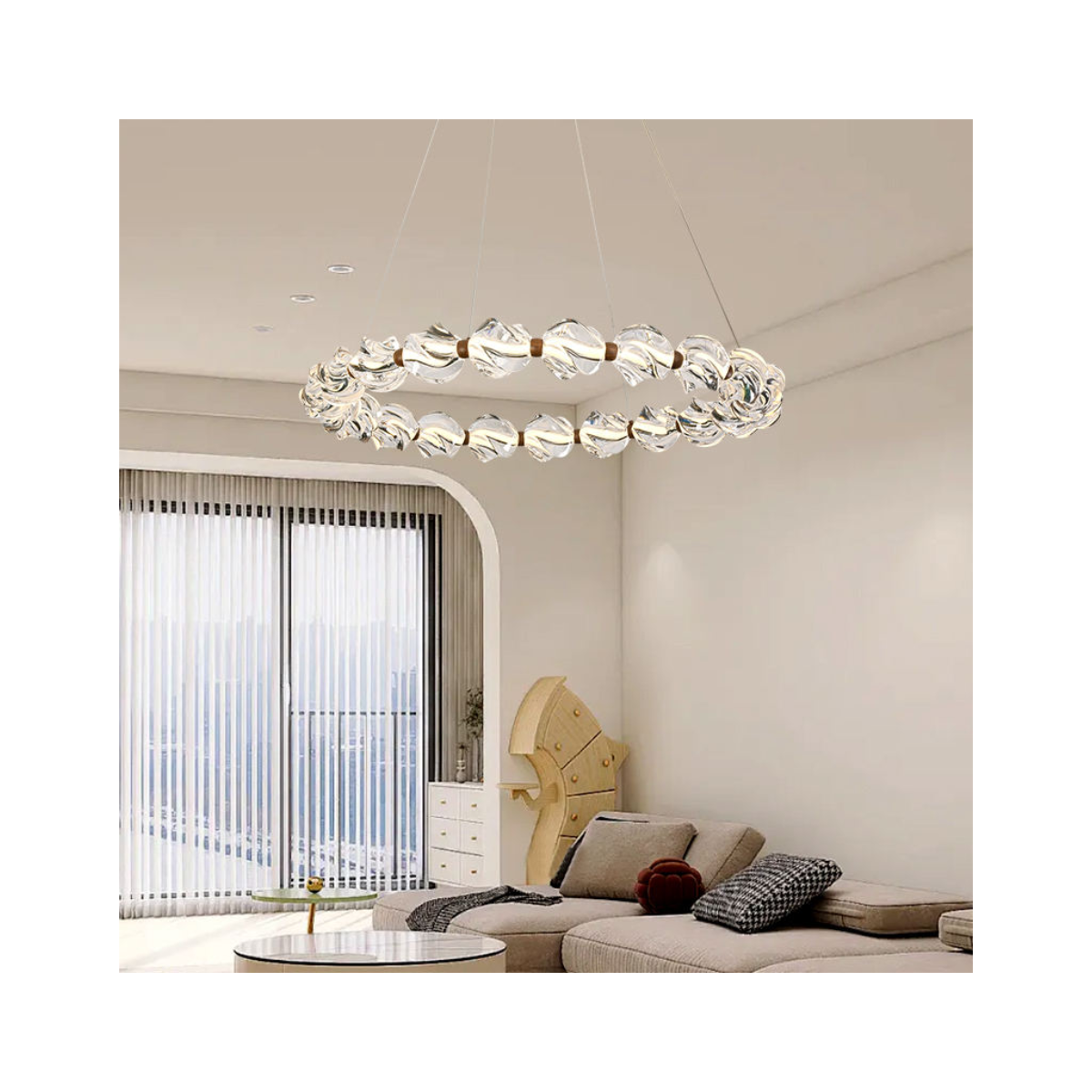 Twisted Metal Bead Ring Chandelier